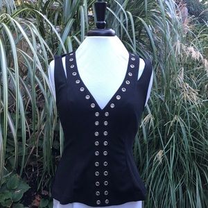 GUESS Black w Gold Grommet Trim Blouse NWT L